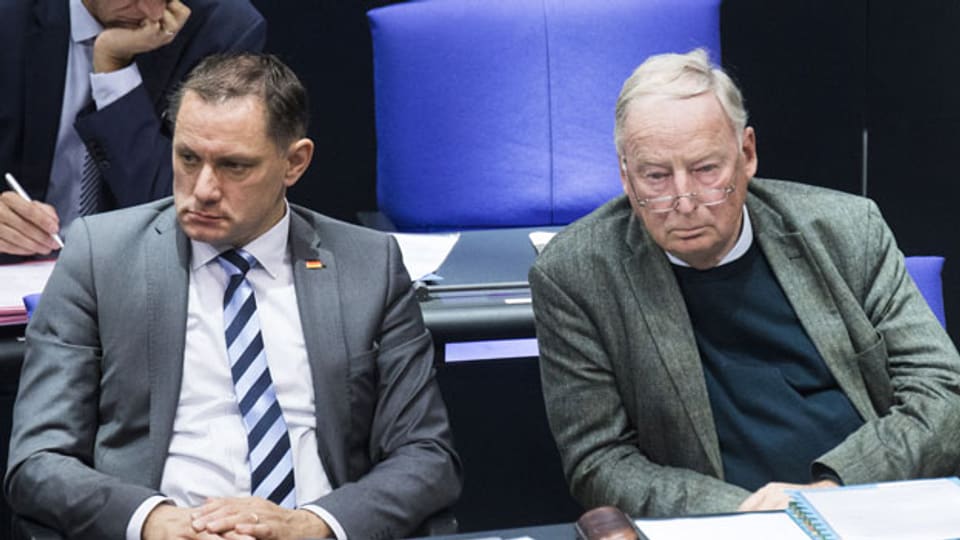 Alexander Gauland (rechts), Parteivorsitzender der AfD (Alternative für Deutschland), und Tino Chrupalla (links).