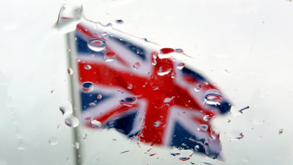 Trübe Aussicht? Eine britische Flagge im Regen.