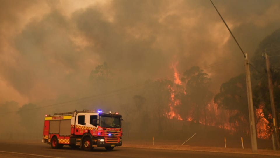 Australische Feuerwehrleute auf dem Weg zu einem Einsatz in Tahmoor im Bundesstaat New South Wales.
