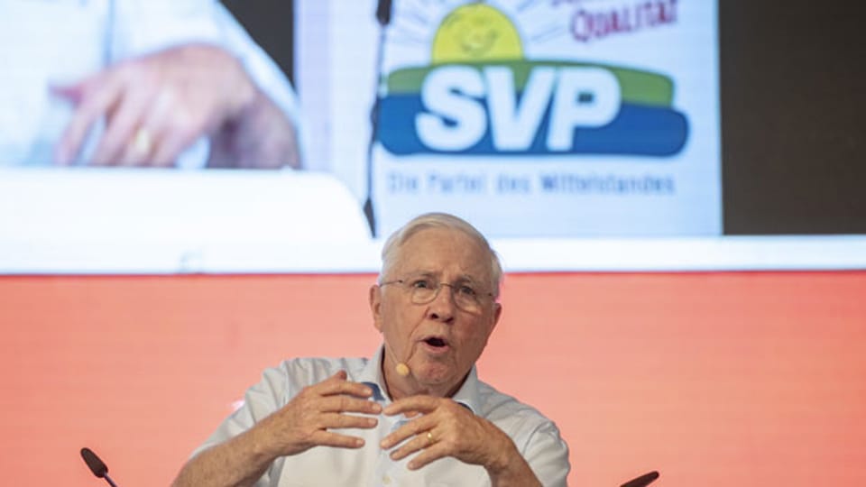 Alt-Bundesrat Christoph Blocher anlässlich des Parteifests und Wahlauftakts der SVP Schweiz am 31. August 2019 in Sattel.