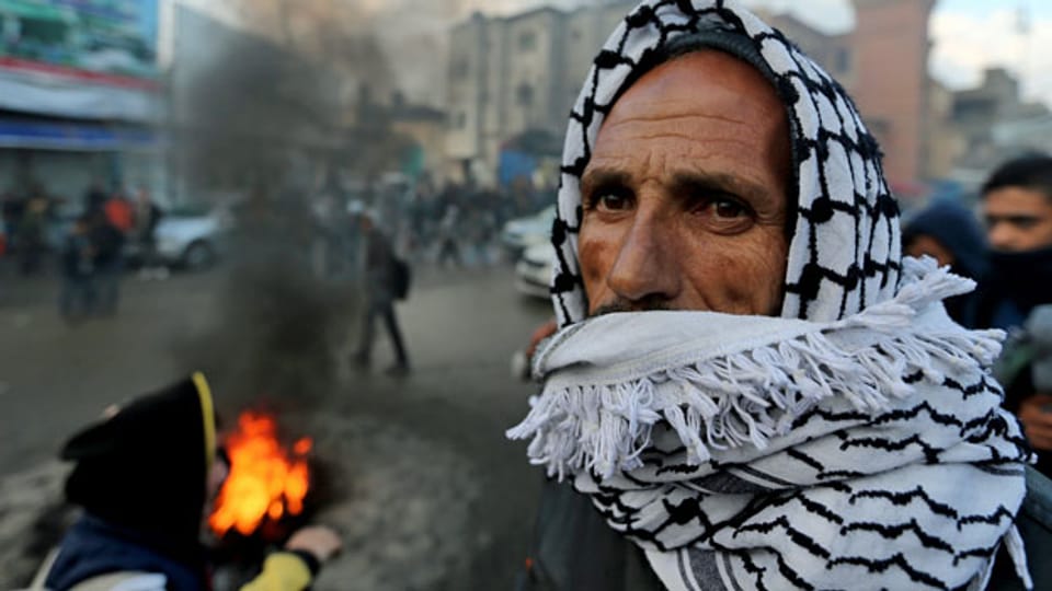Palästinenser am Rande einer Protestkundgebung gegen den Nahost-Friedensplan des US-Präsidenten Donald Trump.