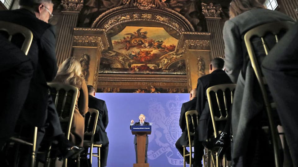 Der britische Premierminister Boris Johnson skizziert am Old Naval College in Greenwich, London, die Verhandlungsposition seiner Regierung gegenüber der Europäischen Union nach dem Brexit.