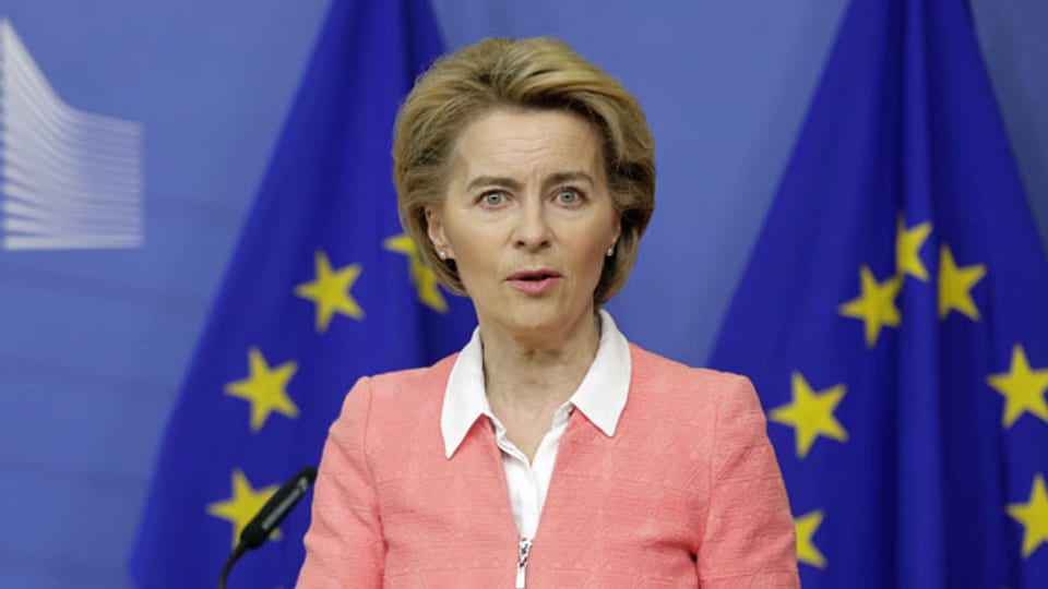 Die Präsidentin der Europäischen Kommission, Ursula von der Leyen, hält eine Pressekonferenz. Brüssel, 4. März 2020.