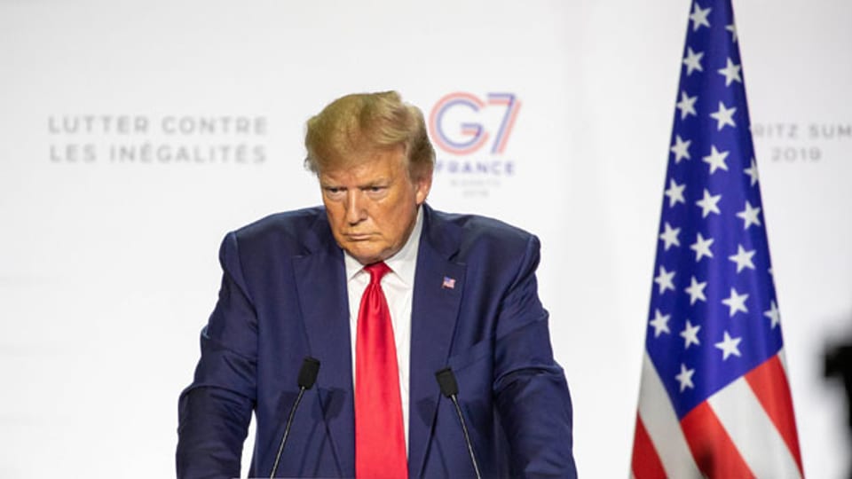 US-Präsident Donald Trump am G7-Gipfel im Jahre 2019 in Biarritz, Frankreich.