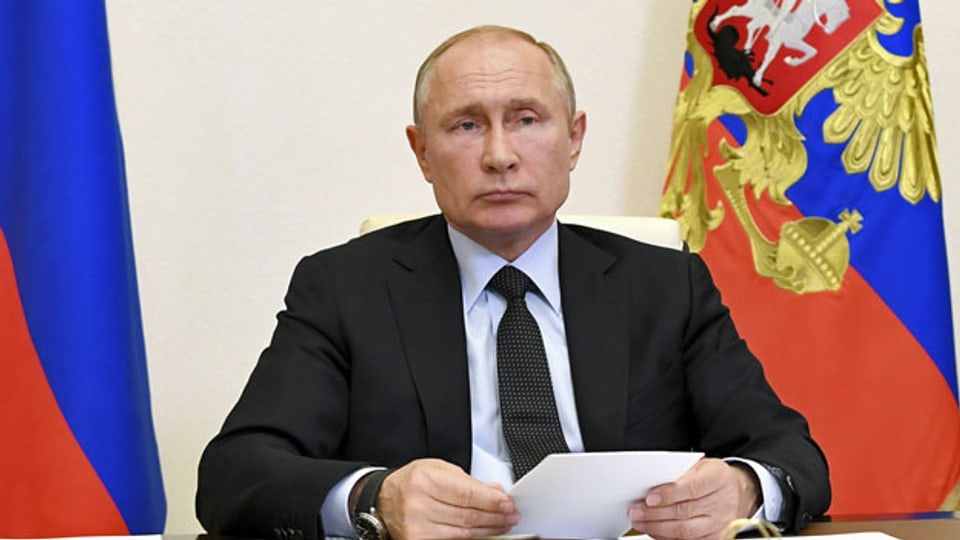 Der russische Präsident Wladimir Putin an einer Videokonferenz.