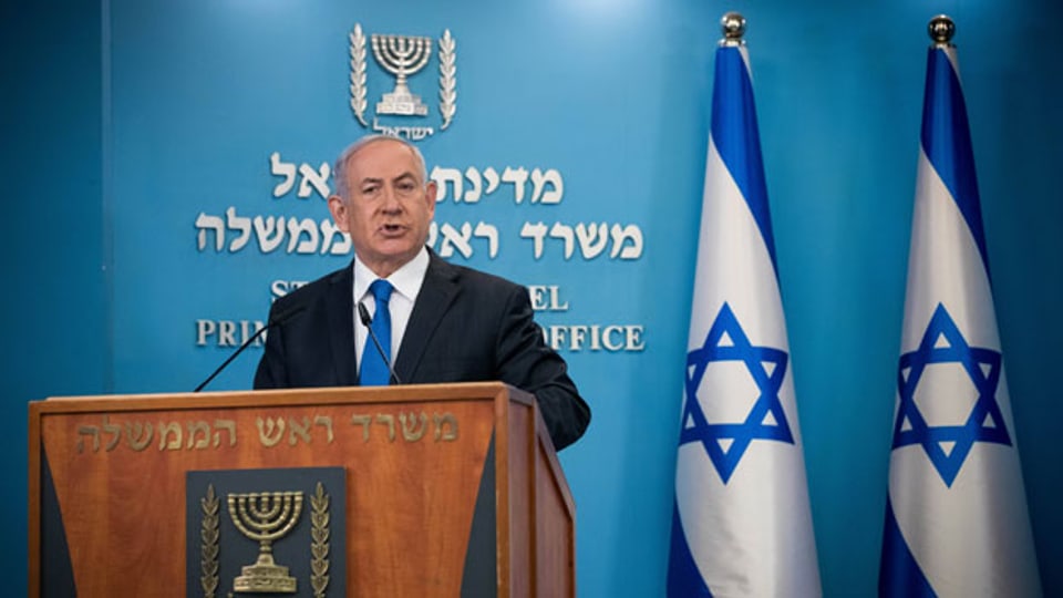 Israels Premierminister Benjamin Netanjahu informiert über das Friedensabkommen zwischen Israel und den Vereinigten Arabischen Emiraten am 13. August 2020.