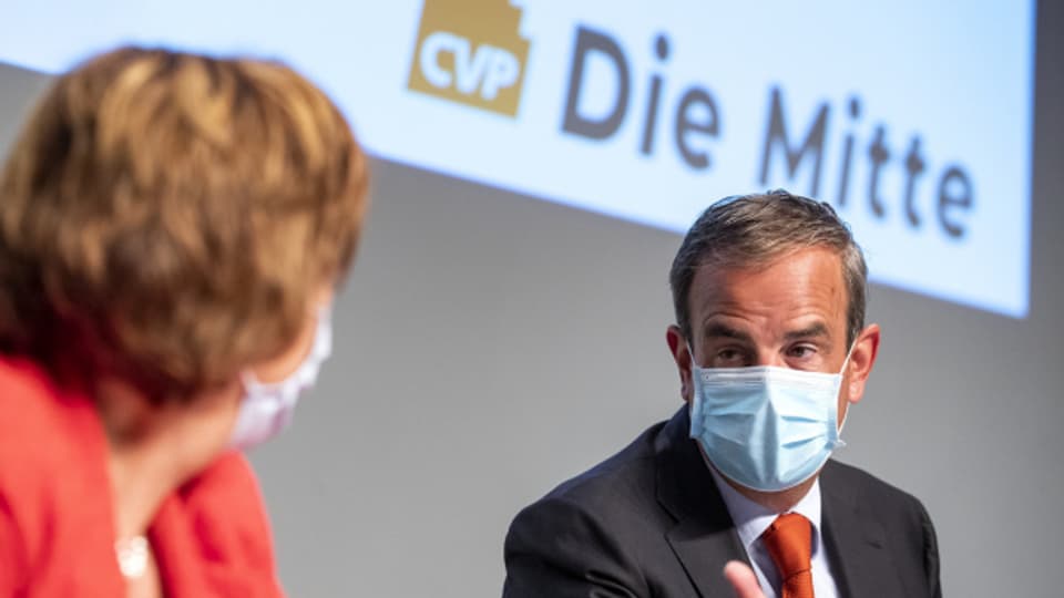 Gerhard Pfister, Parteipräsident CVP Schweiz, von links, während der Delegiertenversammlung der CVP Schweiz am Samstag, 5. September 2020, in Baden.