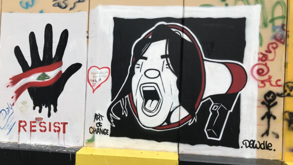 Ein Wandgemälde zum Protestaufruf in Beirut im Herbst 2019.