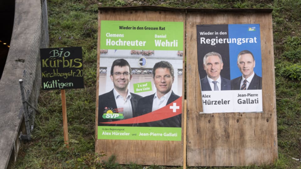 Wahlplakate zu den Gesamterneuerungswahlen des Regierungsrats und des Grossen Rats vom 18. Oktober im Kanton Aargau