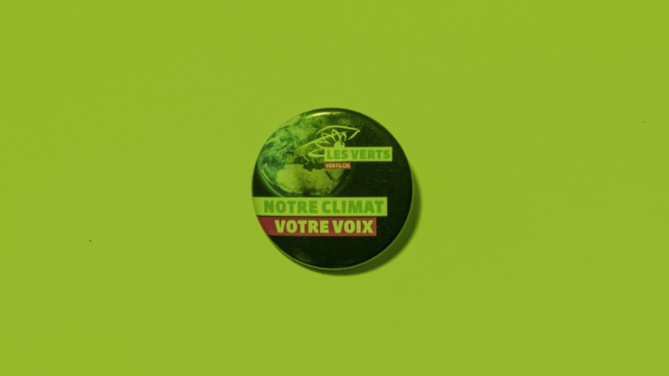 Werbe-Button der Grünen Schweiz.
