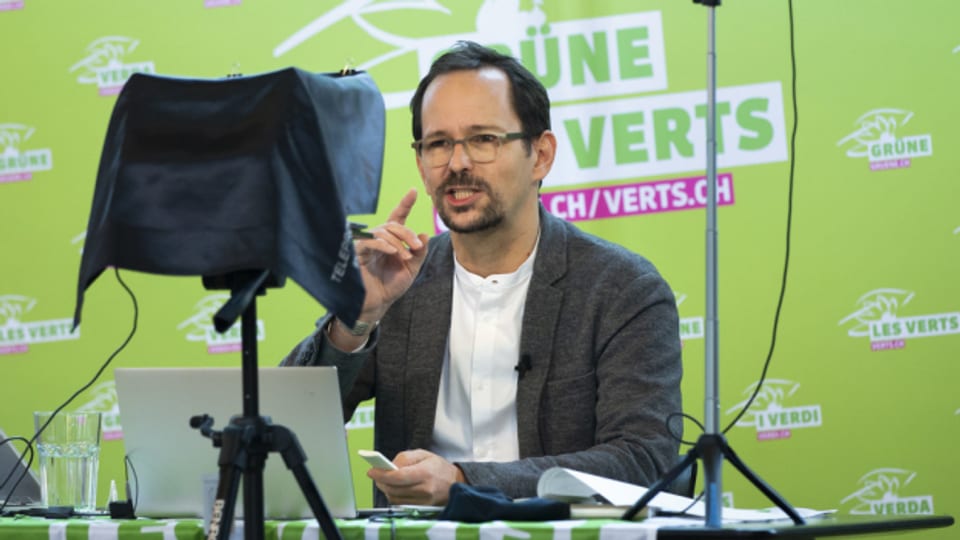 Grünen-Präsident Balthasar Glättli an der Delegiertenversammlung seiner Partei am 23. Januar 2021, die per Videokonferenz durchgeführt wurde.