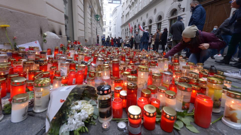 Kerzen erinnern an die Opfer des Anschlags in der Wiener Innenstadt.