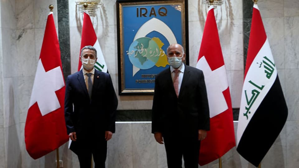 Aussenminister Ignazio Cassis zu Besuch beim irakischen Aussenminister Fouad Hussein in Bagdad.