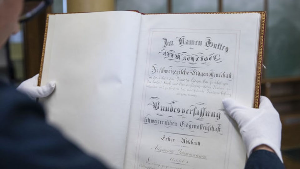 Die Bundesverfassung der Schweizerischen Eidgenossenschaft vom 12.09.1848, fotografiert am 29. März 2019 im Bundesarchiv in Bern.