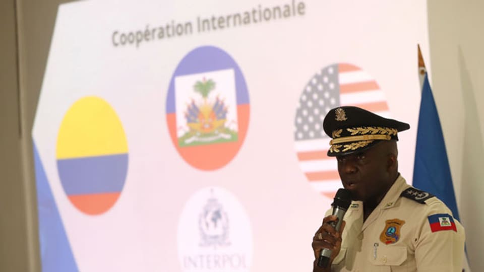 Der Polizeichef von Haiti, Leon Charles, während einer Pressekonferenz in Port-au-Prince, Haiti, am 14. Juli 2021.