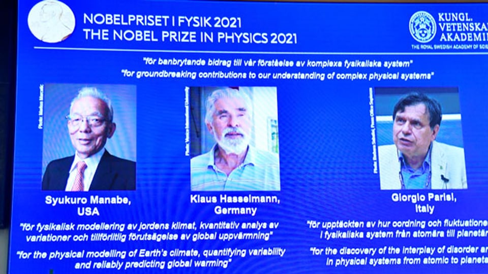 Bekanntgabe der Physik-Nobelpreisträger 2021 in Stockholm.