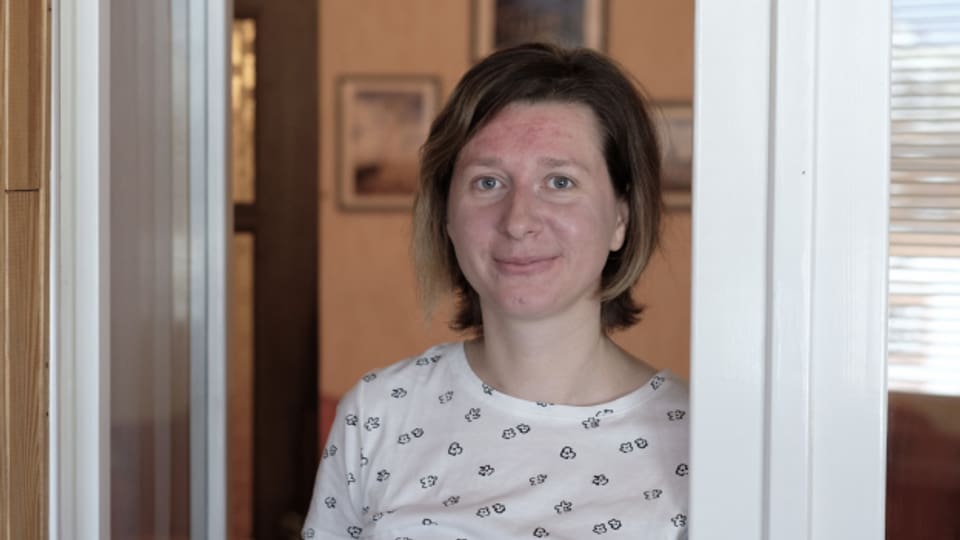 Oksana Pirozhok in ihrer Wohnung in Kiew.