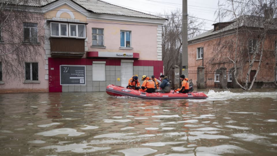 Überschwemmungen in der Grenzregion zwischen Russland und Kasachstan.