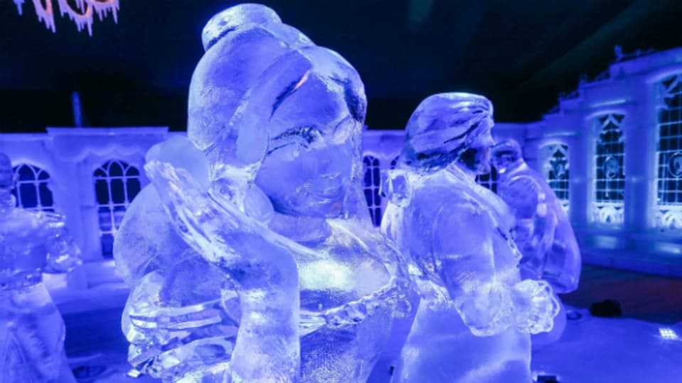 Eine Eisskulptur aus dem Film «Frozen» an einer Ausstellung in Belgien 2013.