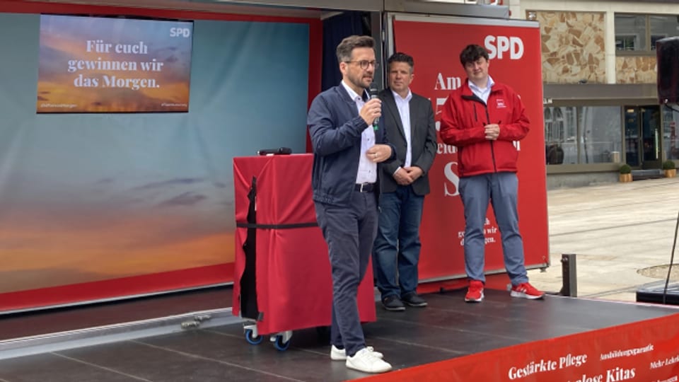 Thomas Kutschaty, Spitzenkandidat der SPD für die Landtagswahlen, bei einer Veranstaltung.