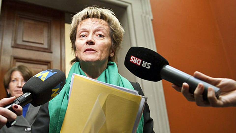 Finanzministerin Eveline Widmer-Schlumpf am 9. Januar 2012 - nach der Rücktrittserklärung von SNB-Präsidente Philipp Hildebrand.