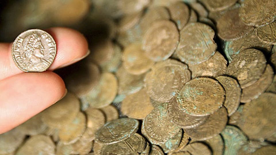 Ein Schatz mit römischen Münzen im Britischen Museum in London. Im Kanton Baselland wurden keltische Münzen gefunden.