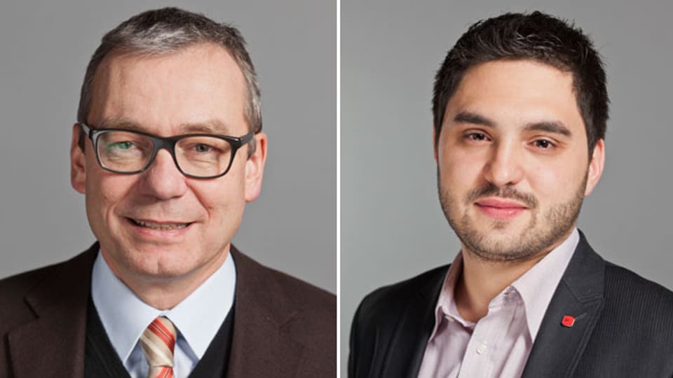 Ruedi Noser, Nationalrat der FDP des Kantons Zürich (links) und Portrait von Cedric Wermuth, Nationalrat der SP des Kantons Aargau.