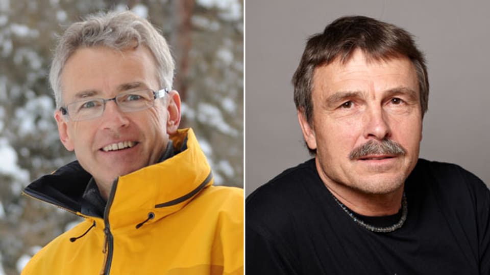Jürg Schweizer, SLF-Leiter (links) und Hansueli Rhyner, Bergführer und Leiter der Forschungsgruppe Industrieprojekte und Schneesport.