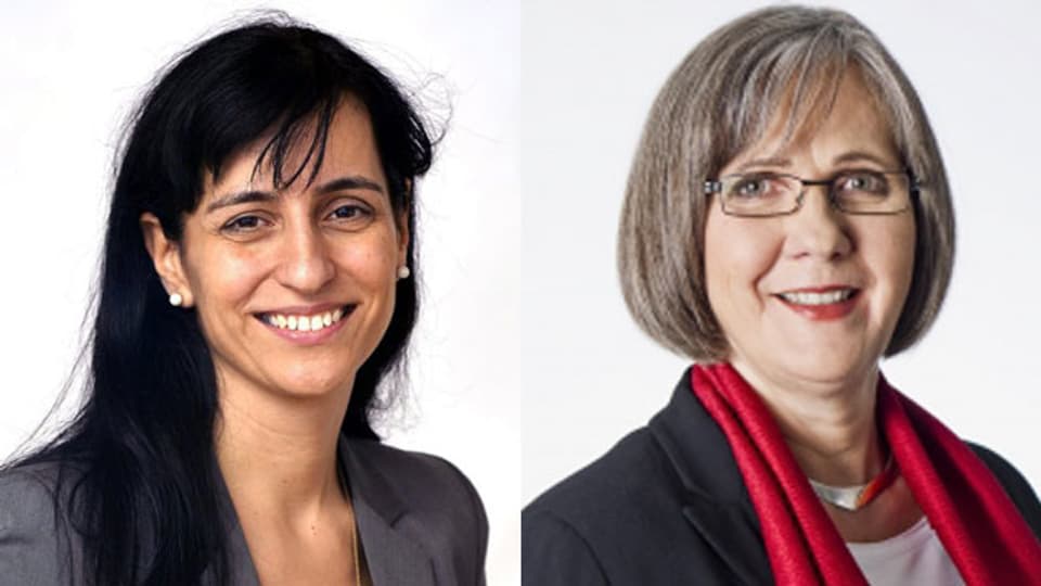 Vania Alleva (links), Vizepräsidentin des Schweizerischen Gewerkschaftsbundes und Ruth Derrer, Geschäftsleitungsmitglied des Schweizerischen Arbeitgeberverbandes.