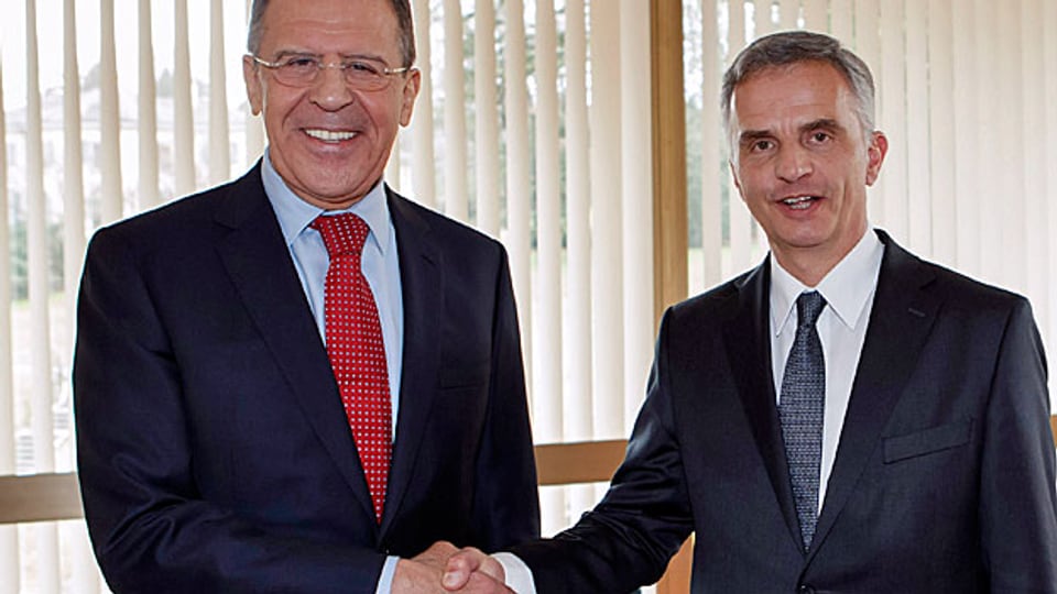 Der russische Aussenminister Lawrow und Bundespräsident Didier Burkhalter, am 3. März in Genf.