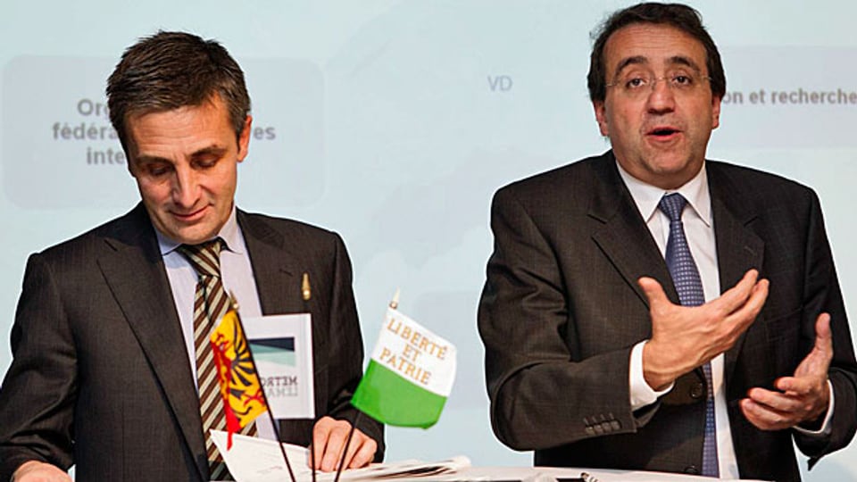 Der Genfer Regierungsrat François Longchamp und sein Waadtländer Kollege Pascal Broulis.