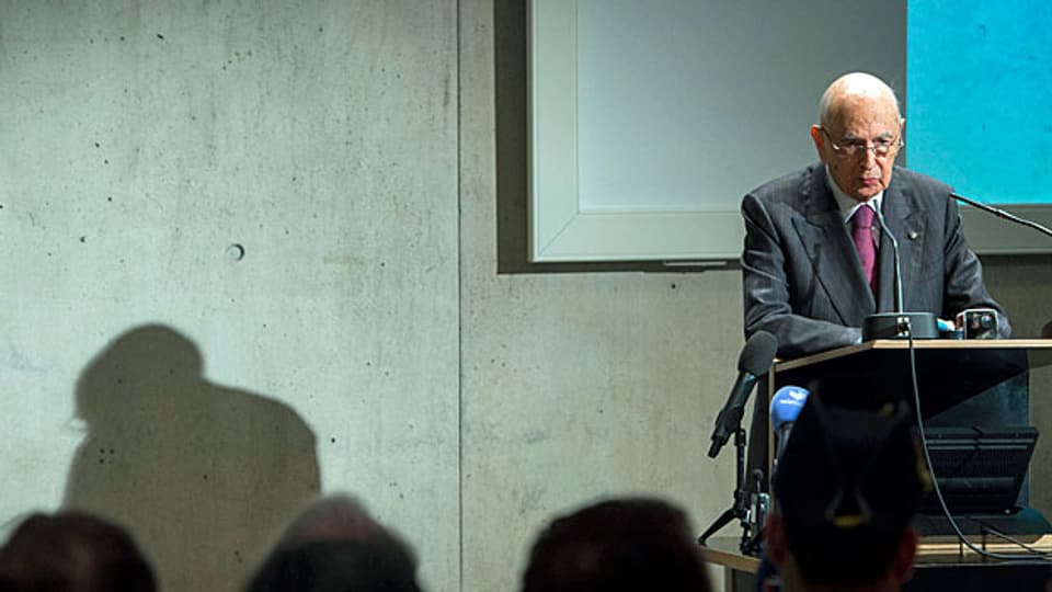 Der italienische Staatspräsident Napolitano während seiner Rede an der Universität Lugano.