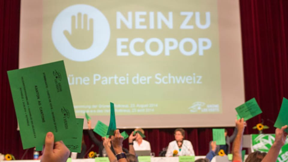 Die Delegierten der Grünen stimmen am 23. August 2014 an der DV in Rotkreuz über die Ecopop-Initiative ab.