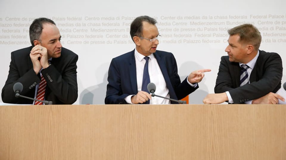 Die Parteipräsidenten: Christophe Darbellay, CVP; Philipp Müller, FDP und Toni Brunner, SVP (von links).