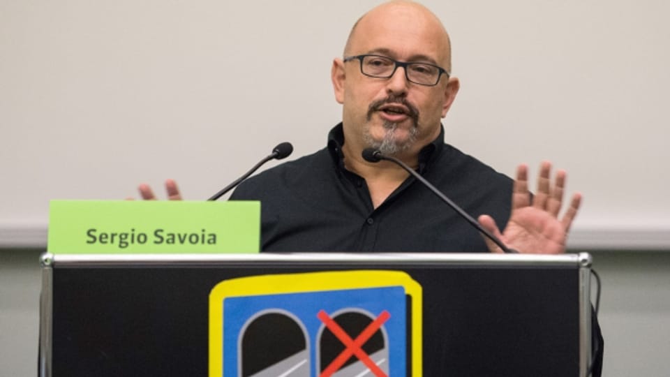 Sergio Savoia von den Tessiner Grünen am 18. Oktober 2014 vor den Delegierten in Mendrisio.