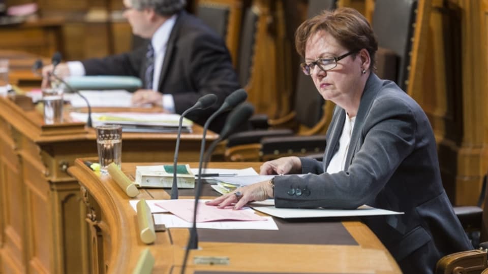 Bundeskanzlerin Corina Casanova im Parlament.