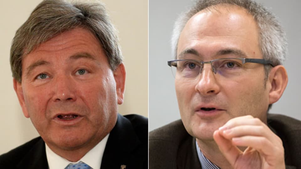 Der Nidwaldner SVP-Regierungsrat Res Schmid (links) und der Berner Regierungsrat Bernhard Pulver.