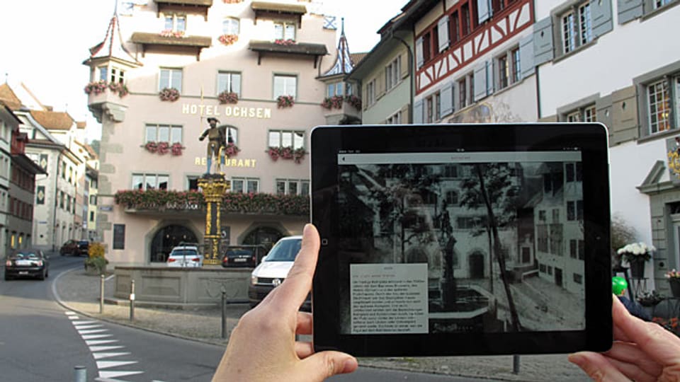 Die App «Swiss Squares» in Aktion auf dem Kolinplatz in Zug.