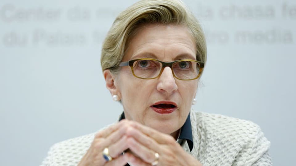 FDP-Fraktionspräsidentin Gabi Huber, zieht Bilanz über die vergangene Legislatur, während einer Medienkonferenz, am Mittwoch, 9. September 2015, in Bern.