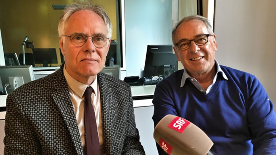 Die ehemaligen Bundesräte und Verkehrsminister Moritz Leuenberger (links) und Adolf Ogi.