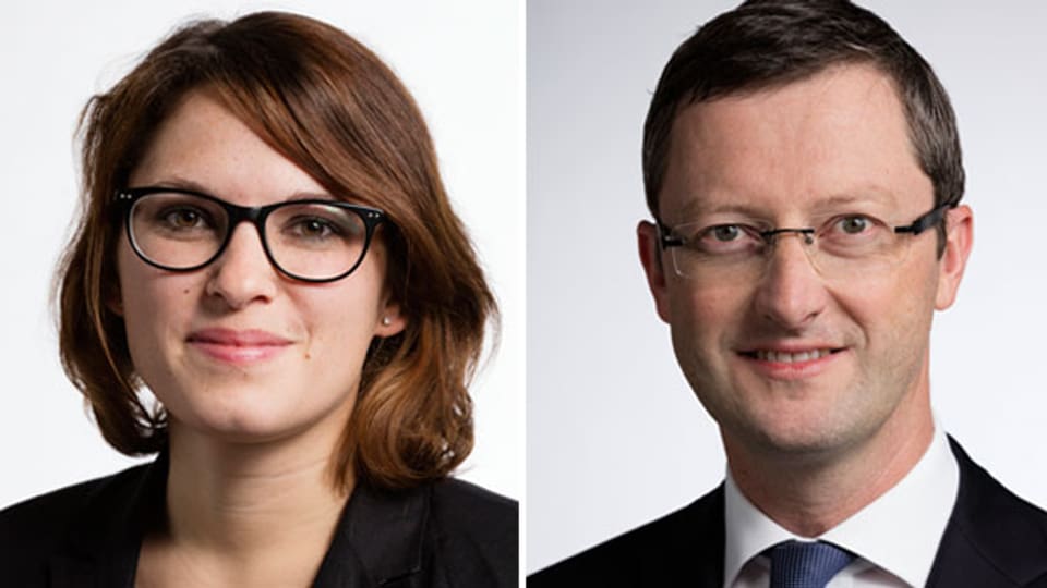 Mattea Meyer (links), Nationalrätin der SP des Kantons Zürich und Peter Keller, Nationalrat der SVP des Kantons Nidwalden.