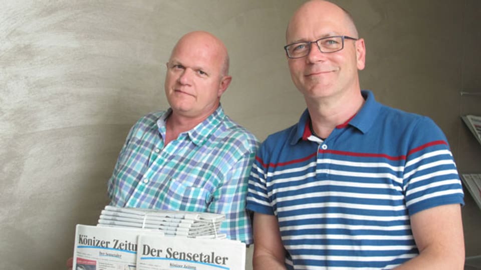 Verleger Bruno Grütter (links) und Redaktionsleiter Martin Hasler der «Könizer Zeitung» und des «Sensetaler».