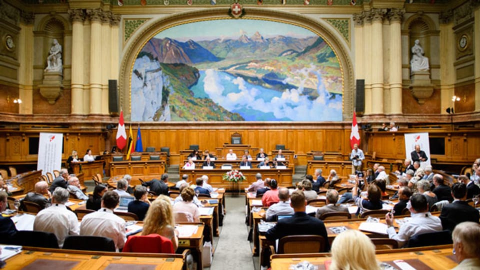 Teilnehmer des Auslandschweizerrates während der Sitzung im Nationalratssaal im Bundeshaus in Bern am 5. August 2016.