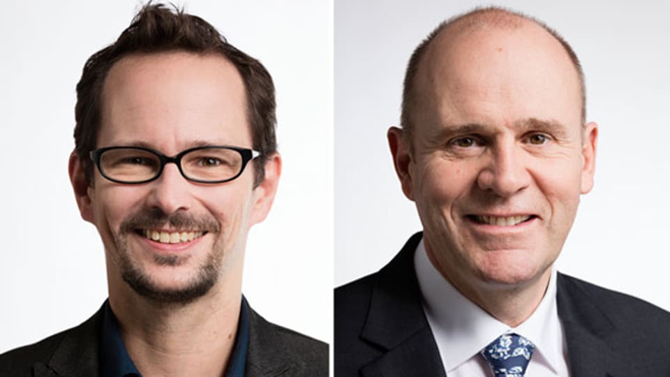 Balthasar Glättli, Nationalrat der Grüne des Kantons Zürich (links) und Thomas Hurter, Nationalrat der SVP des Kantons Schaffhausen.