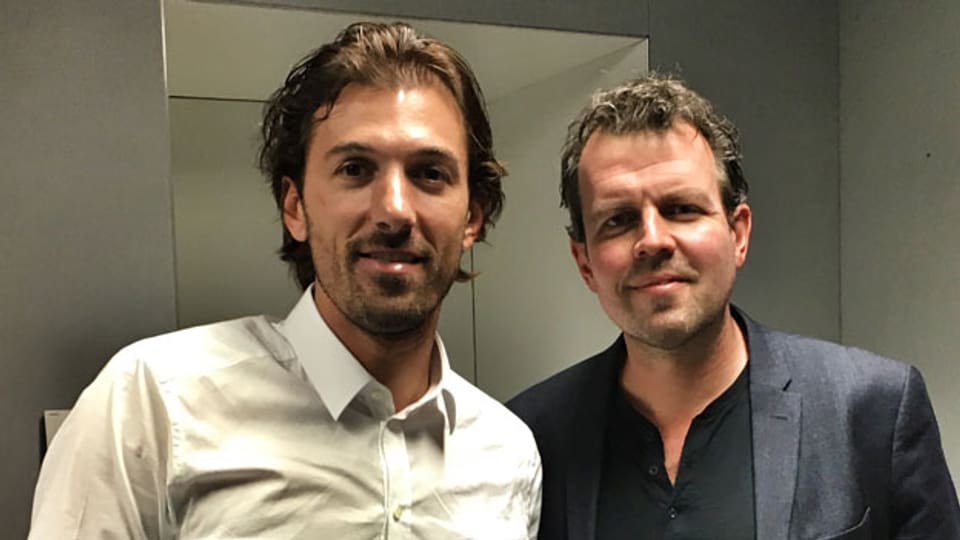 Fabian Cancellara (links) mit SRF-Moderator Marc Lehmann.
