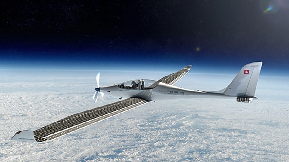 «Solarstratos» hat eine Flügelspannweite von knapp 25 Metern und wiegt 450 Kilogramm – auffällig sind die 22 Quadratmeter Solarzellen.