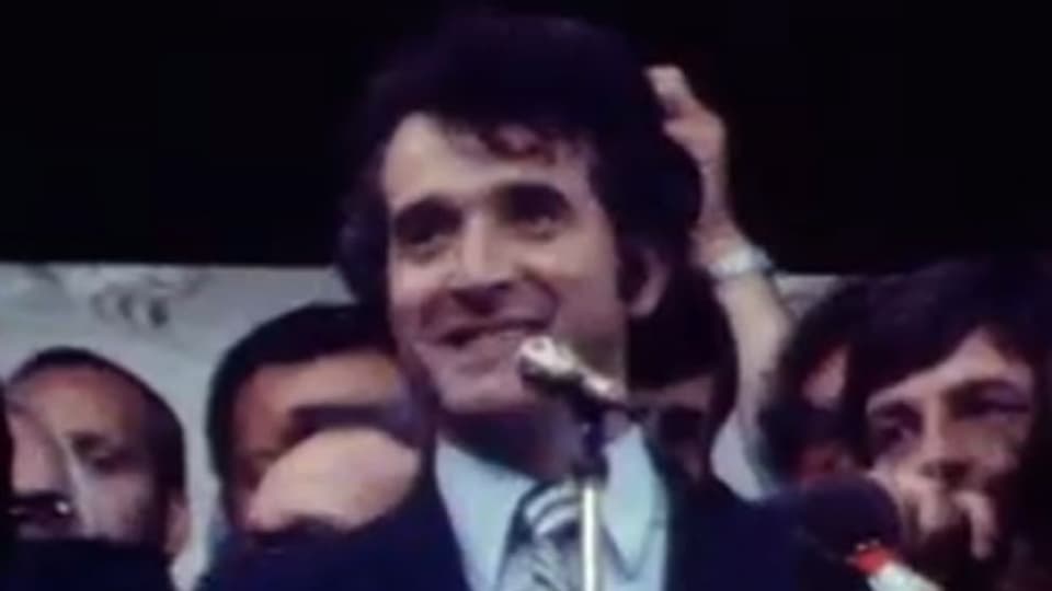 Francois Lachat, jurassischer Minister der ersten Stunde, hält am 24. September 1978 in Delémont eine Rede zur Feier der Gründung des Kantons Jura.