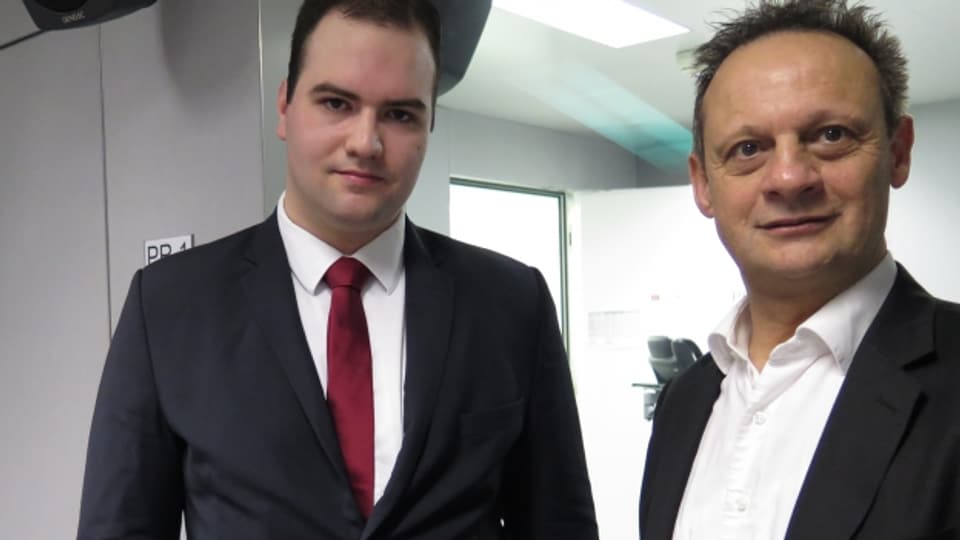 Umstrittene Radio- und Fernsehgebühren: Andreas Gerber von der JSVP (links) und CVP-Ständerat Stefan Engler.