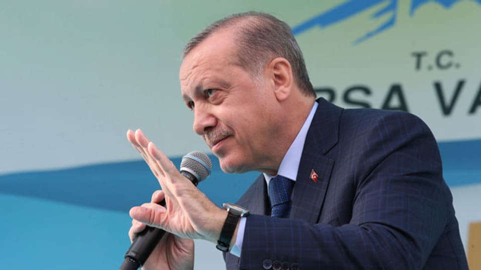 Der türkische Präsident Erdogan fühlte sich beleidigt wegen eines Plakats bei einer Demonstration in Bern.