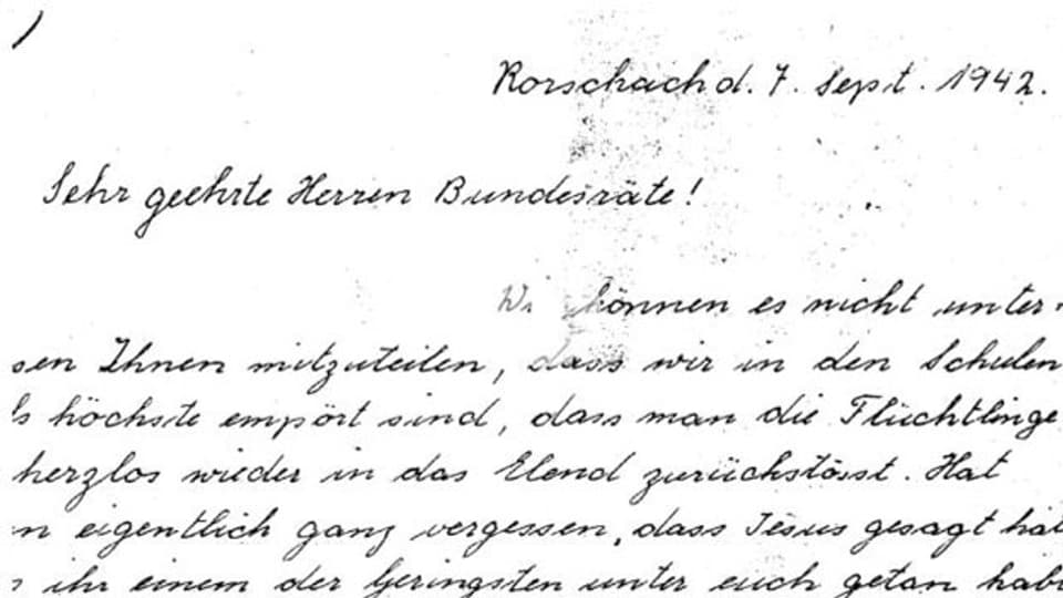 Auszug aus dem Brief, den Rosmarie de Lucca 1942 dem Bundesrat geschrieben hat.